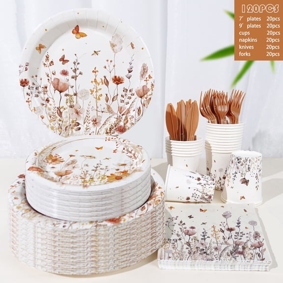 120 Pcs Autumn Wildflower Butterfly Floral Theme Birthday Graduation PARTY plate Napkins For 20 Guests