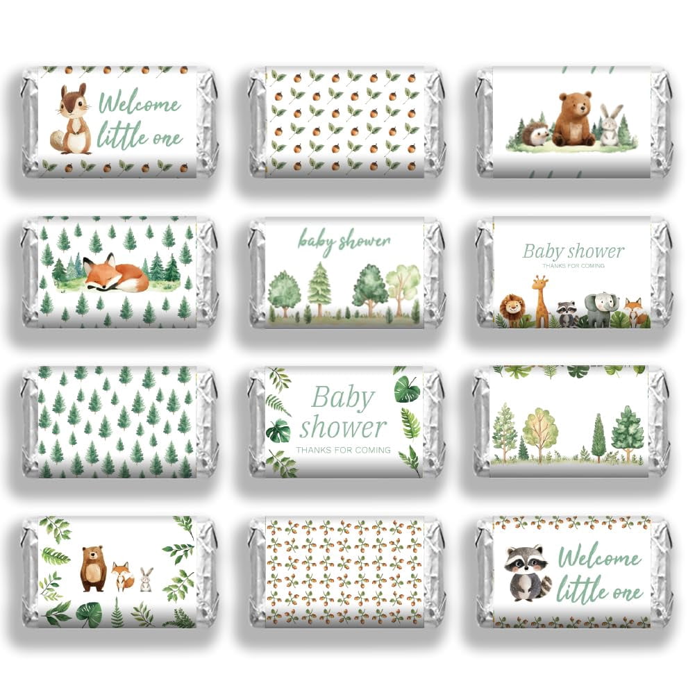 Wrapper Sticker 120 Pcs Baby Shower Candy Wrappers Woodland Animals Pattern Mini Candy ...