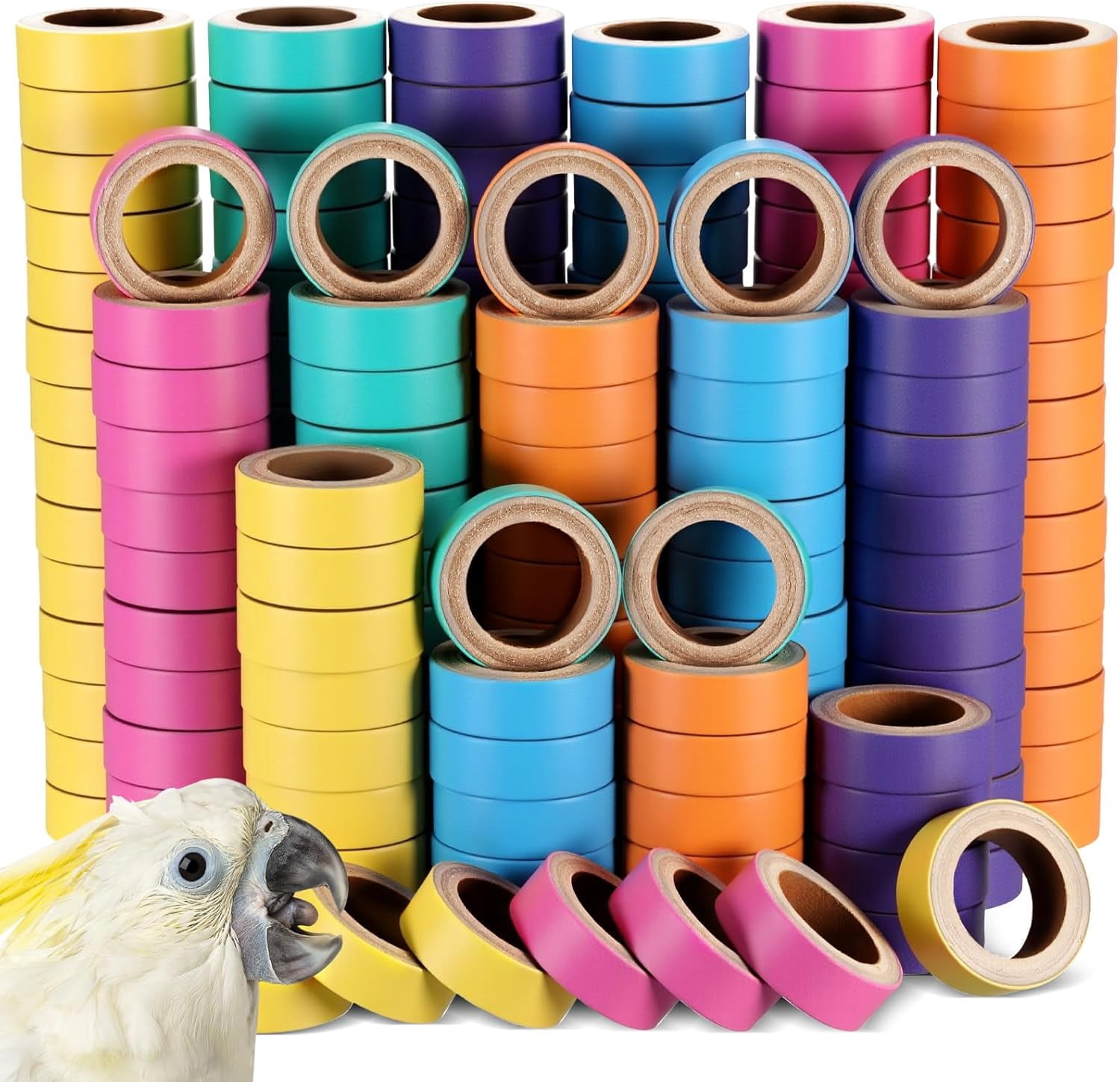 120 Pcs Bagels Bird Toys Bulk for Parrots Cardboard Core Bird Toy Chewing Shredding Foraging Play Foot for Medium and Large Parrot Mini Macaws African Grey Cockatoos