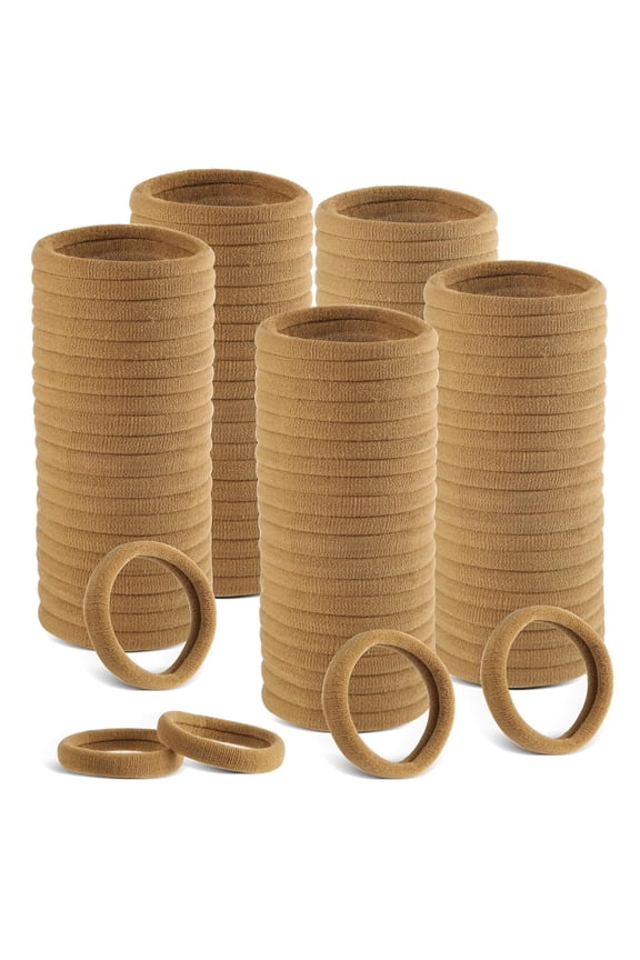 120 Pcs Beige Hair Ties No Damage for Women, Ponytail Holders for Thick Hair, Seamless Cloth Fabric Soft Bands, Elastics Pony Tails (Beige)