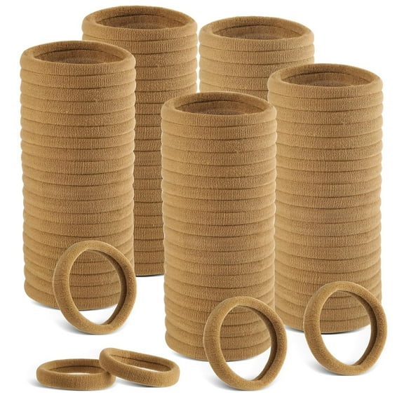 120 Pcs Beige Hair Ties No Damage for Women, Ponytail Holders for Thick Hair, Seamless Cloth Fabric Soft Bands, Elastics Pony Tails (Beige)