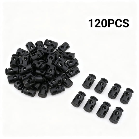120 Pcs Black Plastic Toggle Fasteners, Single Hole Spring Cord End Stopper Locks For Garment Drawstrings