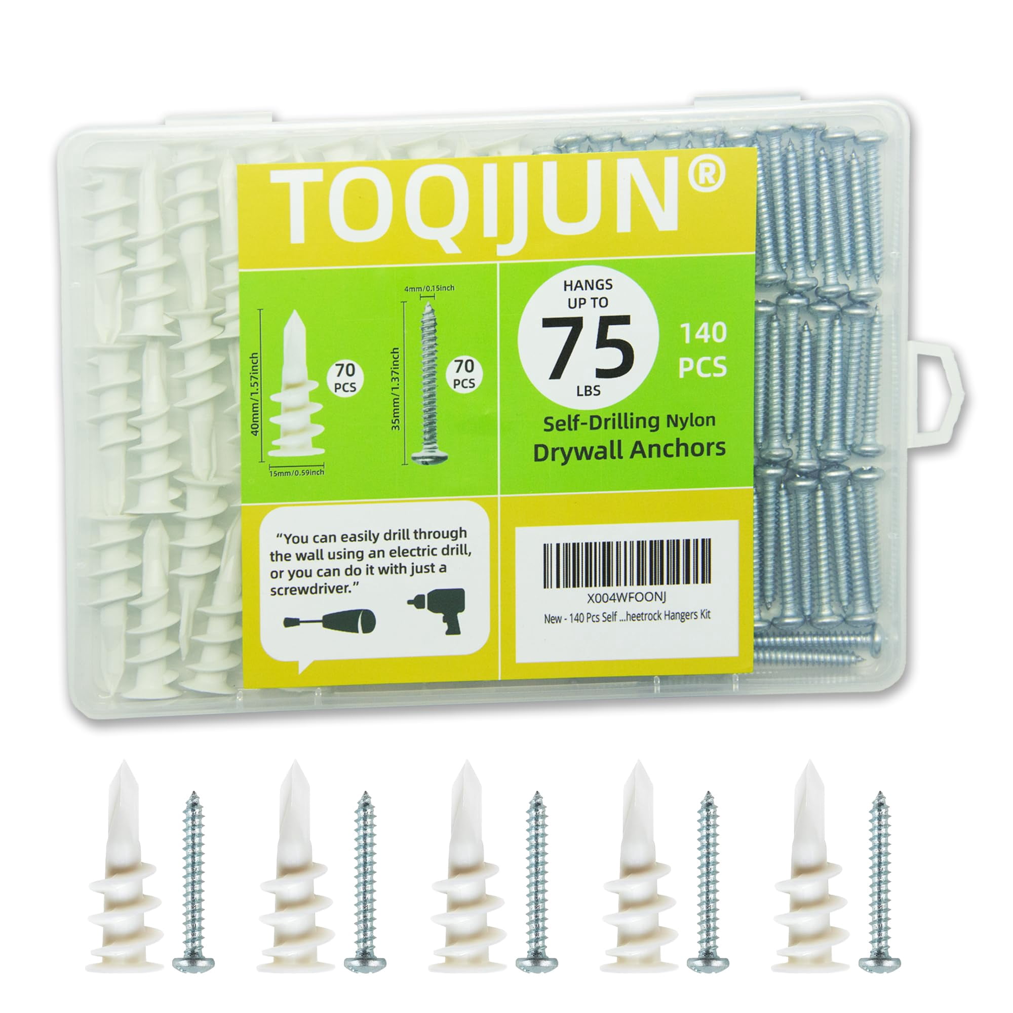 120 Pcs Black Self Drilling Drywall Anchors and Screws Kit,60 Dry Wall Anchors and 60 Flat Head Screws for Home Projects & Picture Hanging Kit,75LB Heavy Duty Wall Anchors No Pre Drill Required