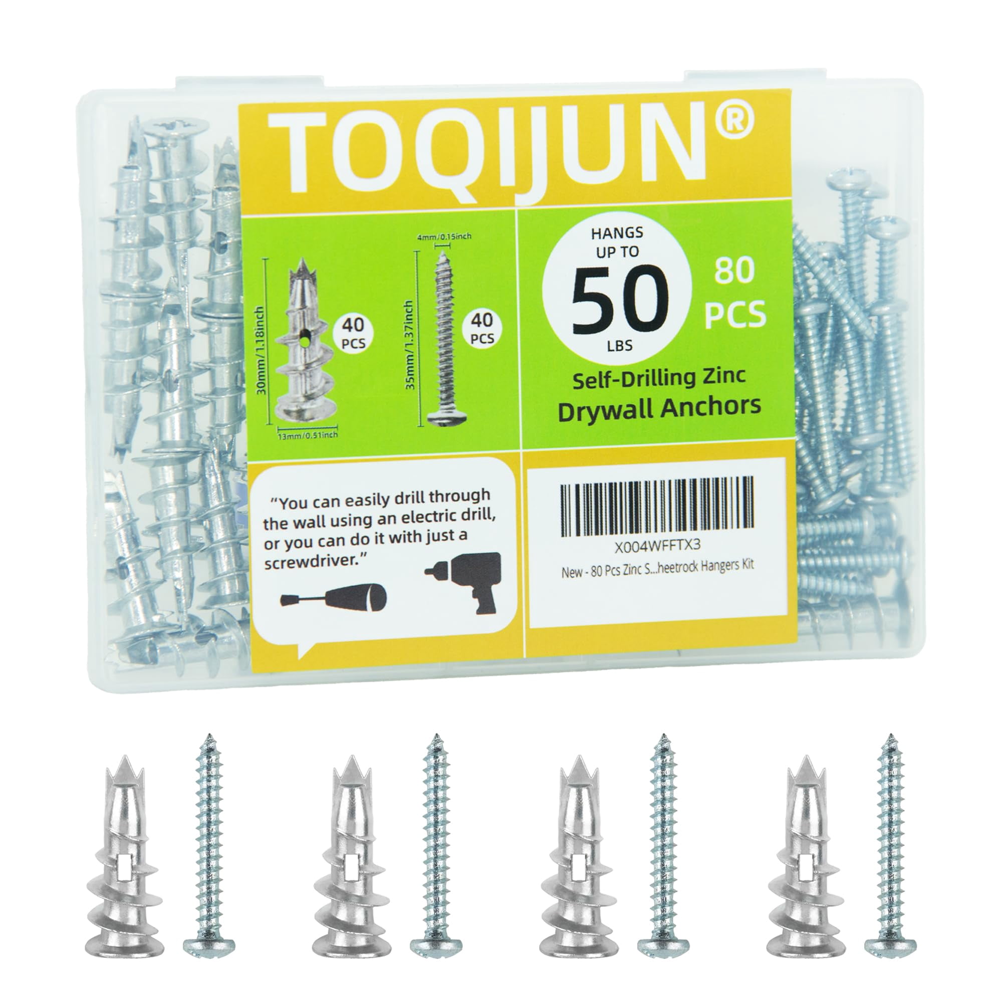 120 Pcs Black Self Drilling Drywall Anchors and Screws Kit,60 Dry Wall Anchors and 60 Flat Head Screws for Home Projects & Picture Hanging Kit,75LB Heavy Duty Wall Anchors No Pre Drill Required