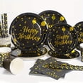 thumbnail image 1 of 120 Pcs Black and Gold Plates and Napkins Party Supplies, Paper Plates Disposable Party Dinnerware for Birthday, 1 of 8