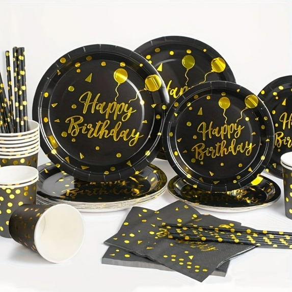 120 Pcs Black and Gold Plates and Napkins Party Supplies, Paper Plates Disposable Party Dinnerware for Birthday