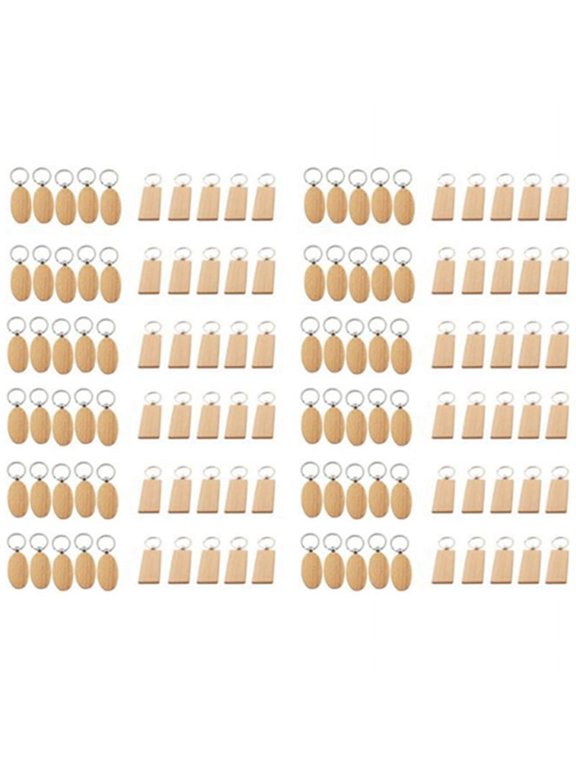 120 Pcs Blank Wooden Key Chain DIY Wood Keychains Key Tags Gifts,60 Pcs Oval & 60 Pcs Square,60 x Oval wood key 60 x Rectangle wood key,Wood color
