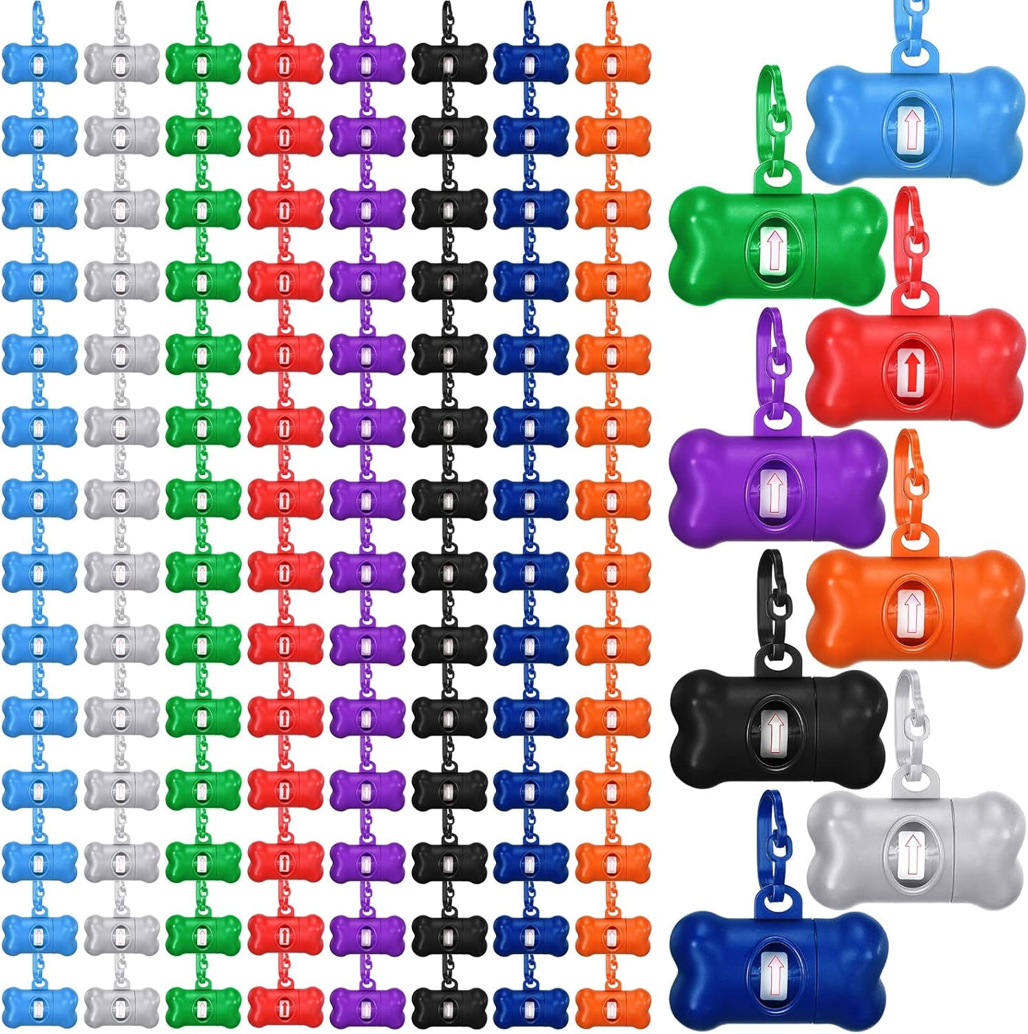 120 Pcs Bone Shaped Dog Poop Bag Dispensers with Disposal Small Dog Waste Bag Holder with Hook for Pet Puppy Walking Hiking Camping, 8 Colors