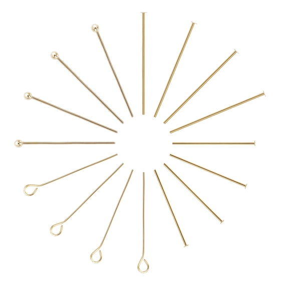 120 Pcs Brass Flat Head Pins Ball Head Pins Eye Pins Multi-Size Pin Wire for Earring Bracelet Jewelry Making Findings- Real 18K Gold Plated