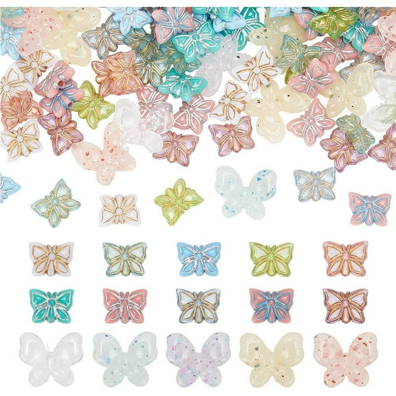 120 Pcs Butterfly Acrylic Beads 15 Styles Plating Transparent Butterfly Spacer Beads with Golden Metal Enlaced Butterfly Beads Bug Animal Loose Beads for DIY Jewelry Making