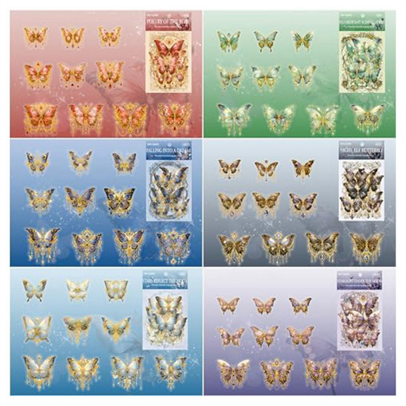 120 Pcs Butterfly PET Stickers, Ice Crystals Transparent Waterproof Sticker Decals for Scrapbooking Supplies