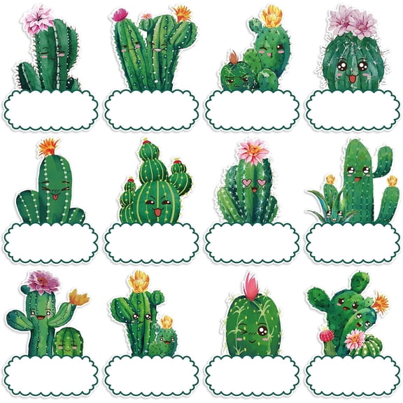 120 Pcs Cactus Name Tags Stickers, Self Adhesive Cactus Stickers Labels Cute Cactus Themed Bulletin Board Stickers Cactus Cutouts Nameplate for Classroom Student Back to School Desk Decor