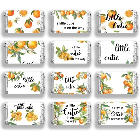 120 Pcs Candy Bar Wrappers Bright Orange Pattern Candy Wrap Stickers Fruit Art Lettering Candy Wrappers for DIY Party Wedding Gift Decoration Stickers Supplies