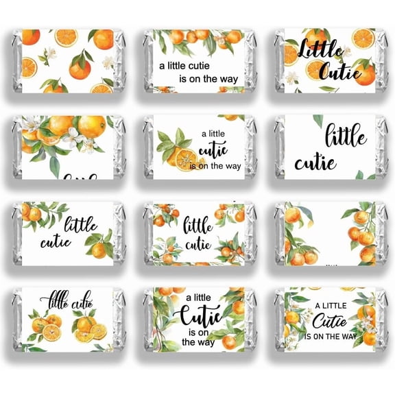 120 Pcs Candy Bar Wrappers Bright Orange Pattern Candy Wrap Stickers Fruit Art Lettering Candy Wrappers for Party Wedding Gift Decoration Stickers Supplies