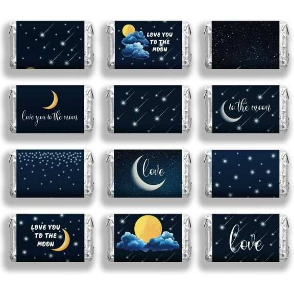 120 Pcs Candy Bar Wrappers Meteor Moon Pattern Candy Wrapping Papers Love You to The Moon Candy Stickers for Wedding Baby Shower Party Decoration Sticker Supplies Mixed Color