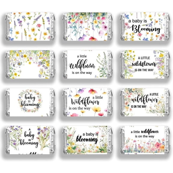 120 Pcs Candy Stick Wrappers Colorful Wildflower Pattern Candy Wrap Stickers Art Lettering Candy Wrap Creative Craft