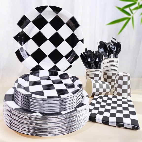 120 Pcs Checkerboard Racing Theme Birthday Graduation PARTY plate Napkins Supplies For 20 Guests