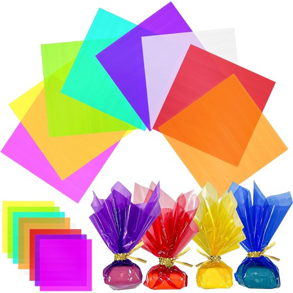 120 Pcs Colored Cellophane Sheets 12x12 Inch Transparent Wrap for DIY Crafts Candy Wrapping