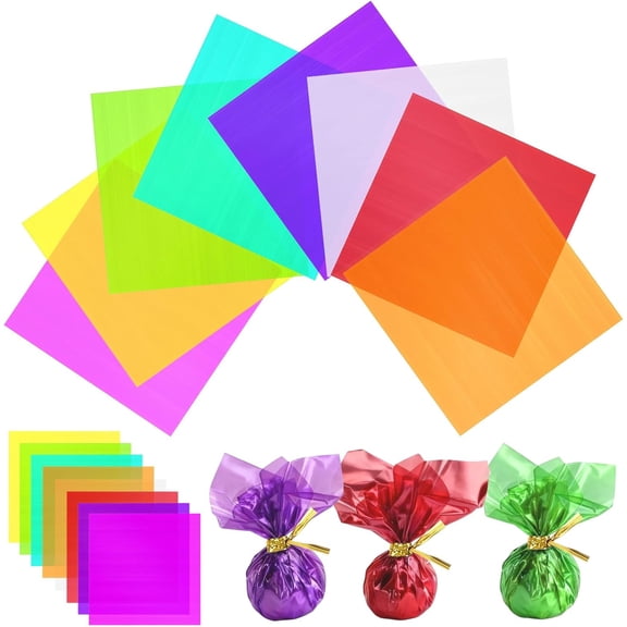 120 Pcs Colored Cellophane Sheets, Easily Shaped paper, Wrap for DIY Crafts, Holiday Decorations, Small Gifts Packaging, Window Decorations. (7.5 x 7.5 Inch)