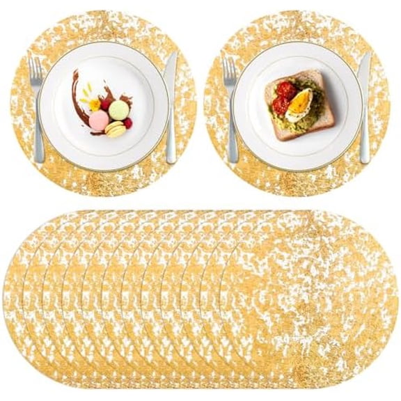 120 Pcs Disposable Gold Foil Placemats 13" Round Gold Foil Place Mats,Decorative Mesh Pressed Table Mates Glitter Foil Table Doilies Gold Metallic Thin Mesh Table Runner for Table Decor