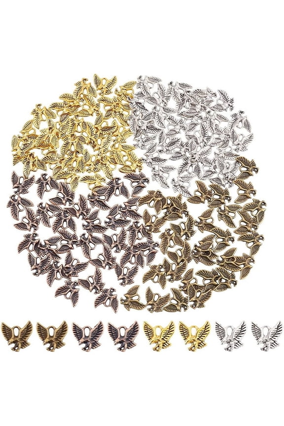 120 Pcs Eagle Charms 4 Colors Tibetan Style Alloy Pendants Animal Hawk Hanging Beads Charms with Hole