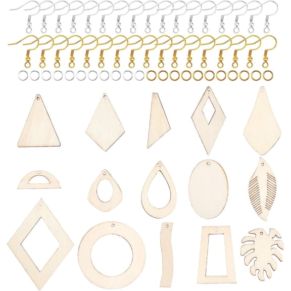 120 Pcs Earring Making Kits Wood Big Pendants Pendants with Earring Hooks and Jump Rings
