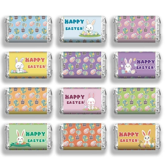 120 Pcs Easter Theme Candy Stick Wrappers Bunny Egg Pattern Candy Wrap Stickers Colorful Papers