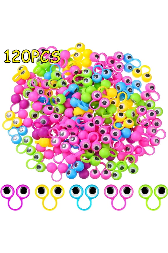 120 Pcs Eyeball Ring, Eye Finger Puppets, Wiggly Plastic Finger Eyeballs, Colorful Googly Eyes Rings Party Favor Toys for Girls Boys Birthday Party Favors Game Props