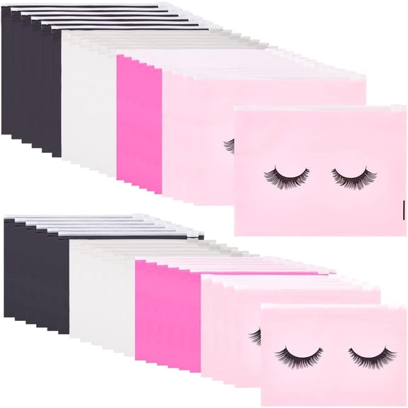 120 Pcs Eyelash Cosmetic Bags with Zipper 4 Colors Plastic Makeup Bags Travel Bags Eyelash Aftercare Bags Packaging Toiletry Makeup Pouch for DIY Craft Beads Makeup Brush Stroage Colorful
