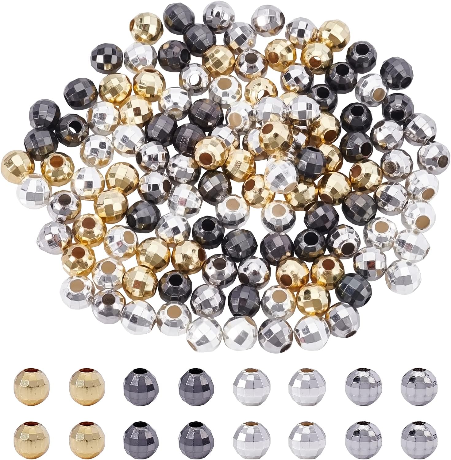 120 Pcs Faceted Round Beads 5mm Metal Loose Beads Brass Beads Spacer
