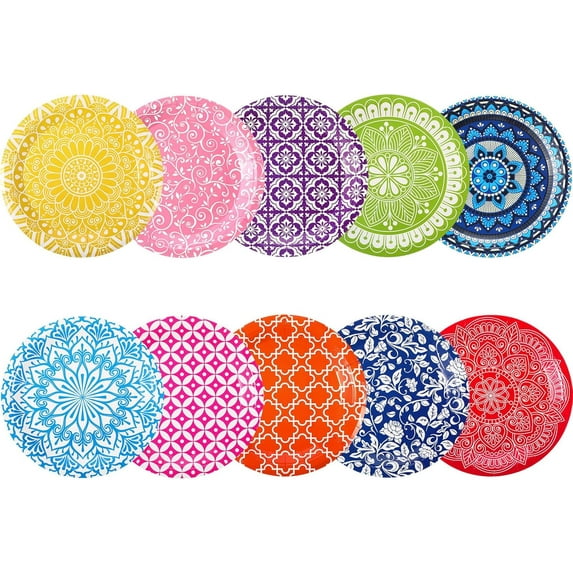 120 Pcs Geometric Colorful Paper Plates Summer Disposable Dessert Cake Plates 7 Inch Multicolor Colored Party Plate for Birthday Baby Shower Party Favor