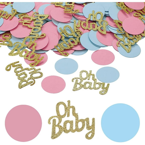120 Pcs Glitter Gender Reveal Paper Confetti Round Pink and Blue Table Confetti Gold Baby Double Side Print Party Decorations for Baby Shower Gender Reveal Party