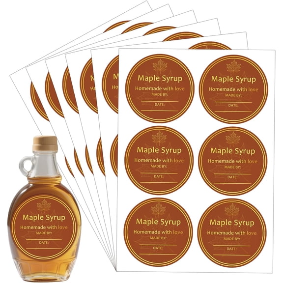 120 Pcs Gold Homemade Maple Syrup Stickers 2 inch Canadian Maple Leaf Food Packaging Stickers Round Custom Syrup Bottle Labels Fall Autumn Theme Decor of DIY Canning Jar Labels