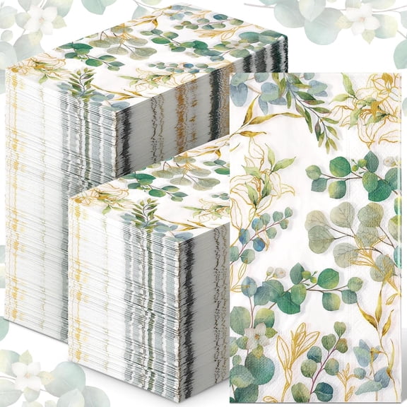 120 Pcs Greenery Paper Napkins 3 Ply Disposable Hand Towels for Bathroom Green Eucalyptus Leaf Guest Decorative Dinner Napkin for Bridal Baby Shower Wedding Birthday Spring Party