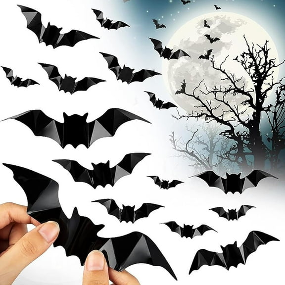 120 Pcs Halloween Bat Wall Stickers 3D PVC Bats for Spooky Decor, Scary Halloween Decoration , Waterproof & Reusable for DIY Home, Party, Window, Door (Black)