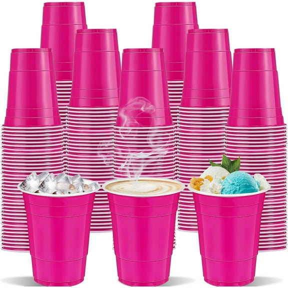 120 Pcs Hot Pink Plastic Cups Pink plastic Disposable cups 12 oz hot pink Party Cups for drinking Tastings served Snacks Barbecues Picnics