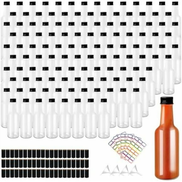 120 Pcs Hot Sauce Bottles with Leak Proof Black Screw Cap Small Plastic Wine Jars Clear Bottles Empty for Kitchen Sauce Salad Dressing Syrup Juice Whiskey (5 oz)