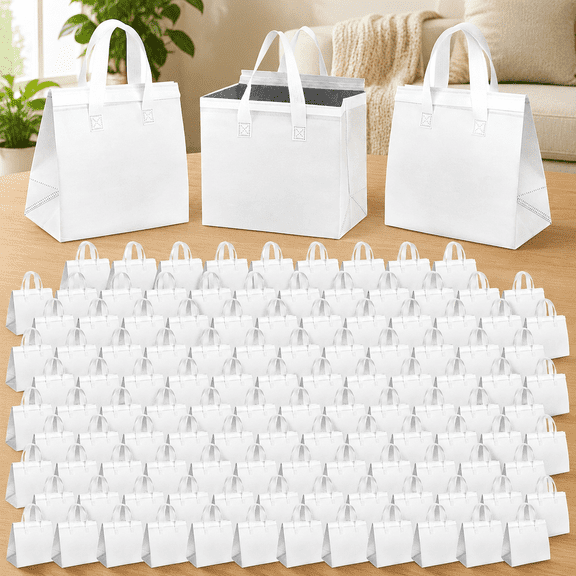 120 Pcs Insulated Take Out Bags Bulk in Thermal Insulation Lunch Bag for Hot Cold Food Coffee Milk Tea BBQ or Wedding Birthday Catering Restaurant Grocery Picnic Donation Gift Bag