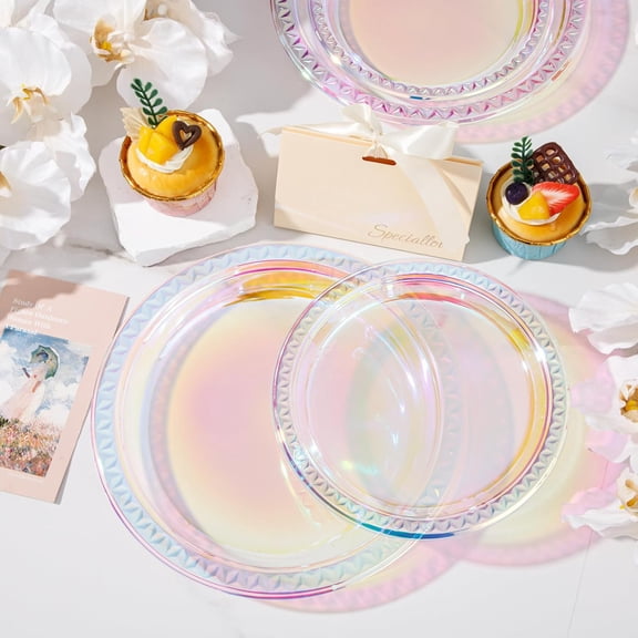 120 Pcs Iridescent Sparkle Plastic Plates