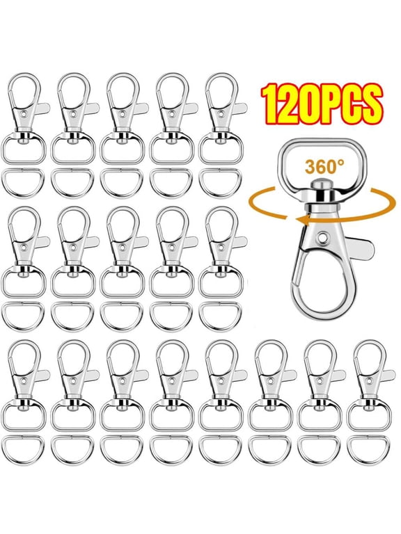 120 Pcs Keychain Clip Hooks with D Ring Include 60Pcs Swivel Snap Hooks Lanyard Clip and 60Pcs D Ring for Purse Hardware Sewing Projects