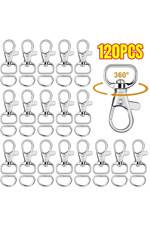 120 Pcs Keychain Clip Hooks with D Ring Include 60Pcs Swivel Snap Hooks Lanyard Clip and 60Pcs D Ring for Purse Hardware Sewing Projects