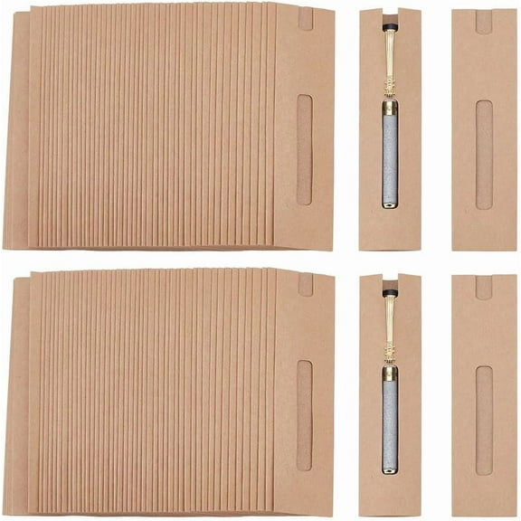 120 Pcs Kraft Pen Gift Boxes Burlywood Slip-in Pen Packaging Box with Clear Window