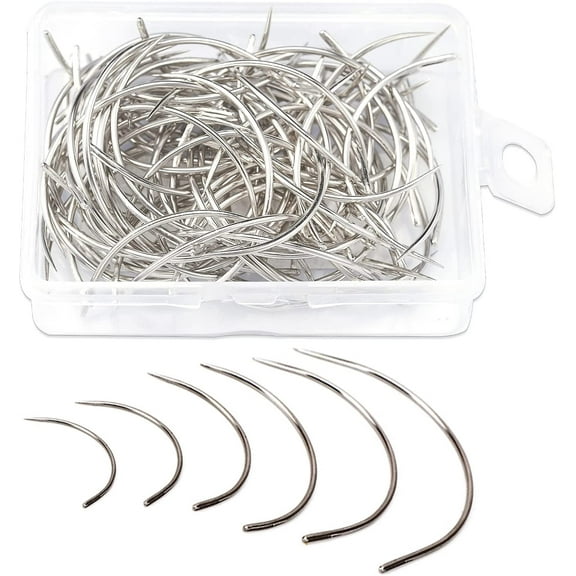 120 Pcs Leather Needles, Curved Sewing Needles, Weaving Needle for Carpet Leather Canvas Repairing, Blocking Knitting, Modelling and Crafts