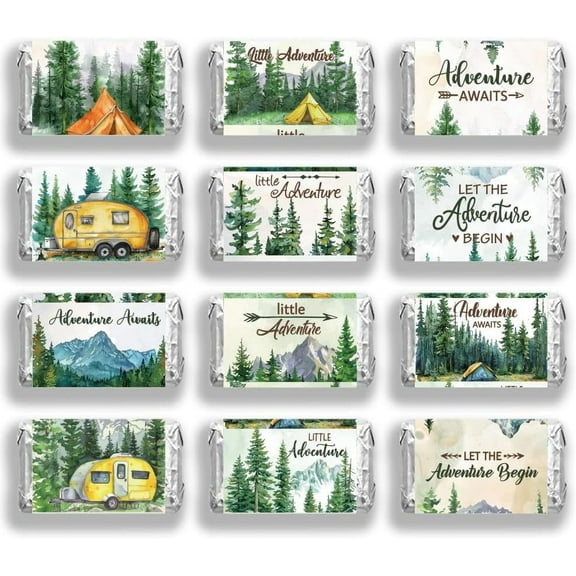 120 Pcs Little Adventurer Mini Candy Bar Wrappers for DIY Son Daughter for DIY est Car Tent Chocolate Bar Label Stickers Self Adhesive Stickers for DIY Shower Birthday Camping Party Favors(No Candy)