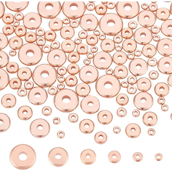 120 Pcs Metal Heishi Spacer Beads 6 Sizes Rose Gold Brass Flat Round Beads Disc Beads Jewellery Beads for Bracelet Necklace 3/4/5/6/8/10mm
