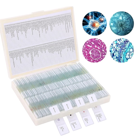 Herwicm 120 Pcs Microscope Slides with Biological Specimens, Specialized Plant, Insect, Animal and Algae Set for Student Lab & Basic Science Education