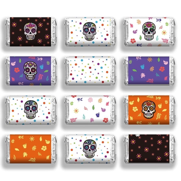 120 Pcs Mini Candy Bar Wrapper Stickers Flower Sugar Candy Bar Miniatures Wrappers Chocolate Bar Label Stickers for Day of the Dead Party Decorations Supplies Colorful