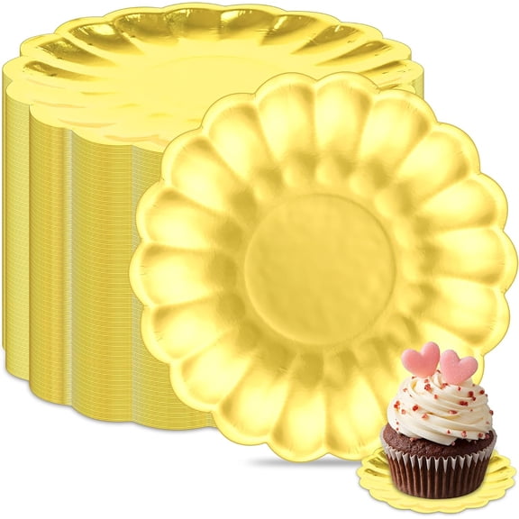 120 Pcs Mini Cupcake Plates Gold Dessert Plates 3.5 Inch Scalloped Edge Mini Paper Baking Dessert Dish for Baking Party Wedding Baby Shower Birthday Party