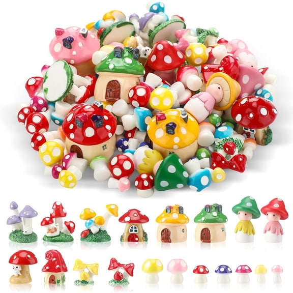 120 Pcs Mini Resin Mushrooms for Crafts Garden Miniature Tiny Mushrooms Figurines Bulk Colorful Ornaments for Garden Bonsai Micro Landscape Craft Aquarium Tiny Toys Decor