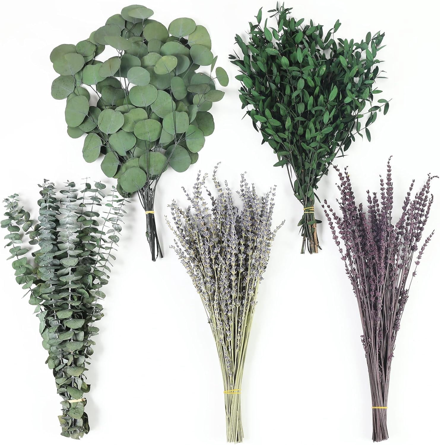 120+ Pcs Mixed Dried Eucalyptus & Lavender Flowers for Shower, Preserved Natural Leaves Wall Hanging, Plant Fragrance, Florals Vase Fillers, Wedding, Green Bathroom Decor